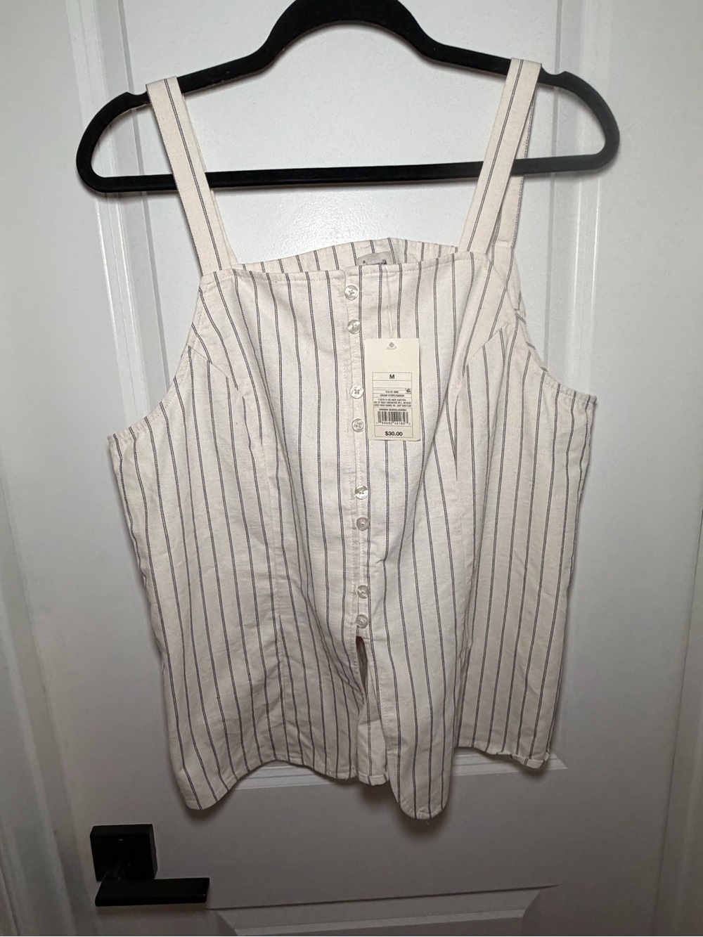 a new day White Tank Top with Navy Pinstripes and Buttons